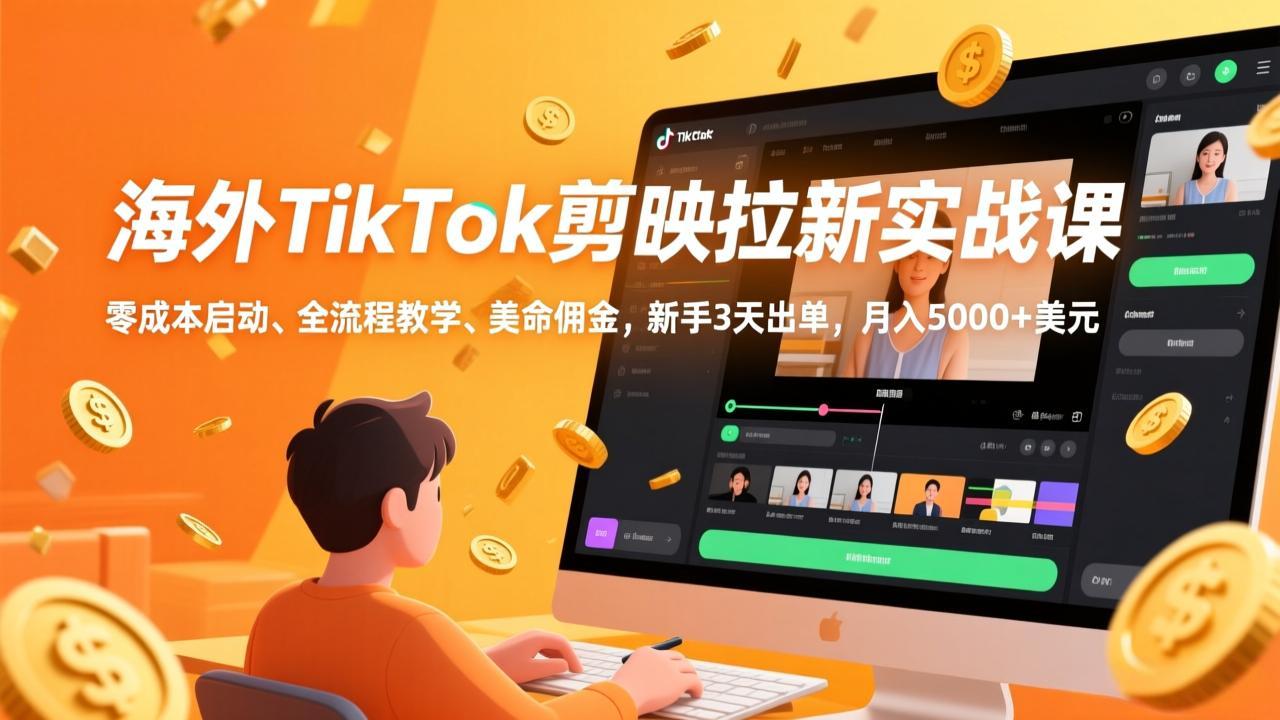 （17340期）海外TikTok剪映拉新实战课，零成本启动、全流程教学、美金佣金，新手3天出单，月入5000+美元 - 臻优资源网