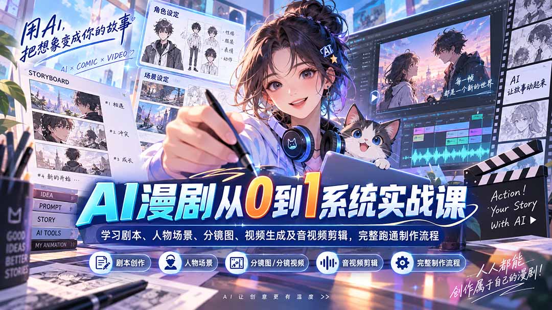 （20430期）AI漫剧从0到1系统实战课：学习剧本、人物场景、分镜图、视频生成及音视频剪辑，完整跑通制作流程 - 臻优资源网