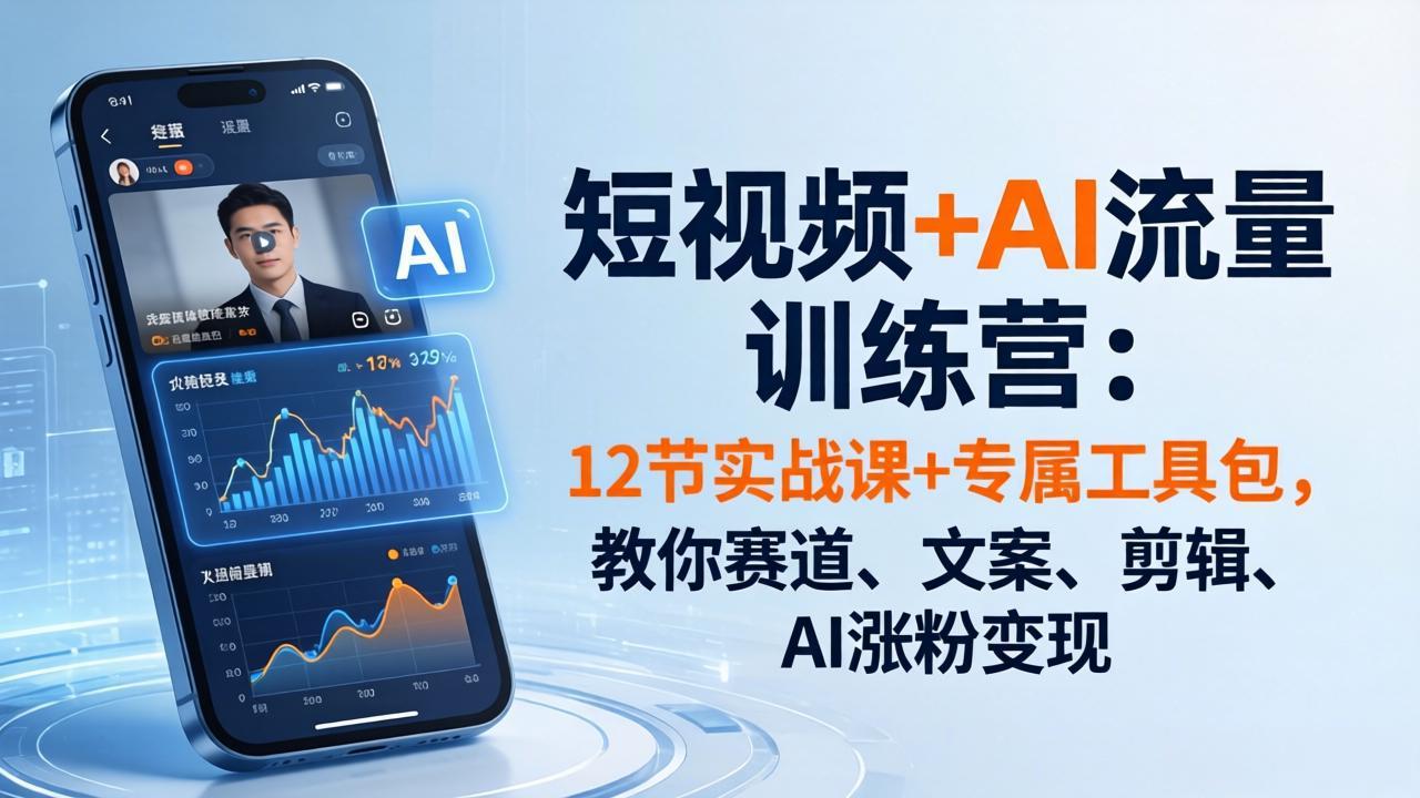 （18078期）短视频+AI流量训练营：12节实战课+专属工具包，教你赛道、文案、剪辑、AI涨粉变现 - 臻优资源网