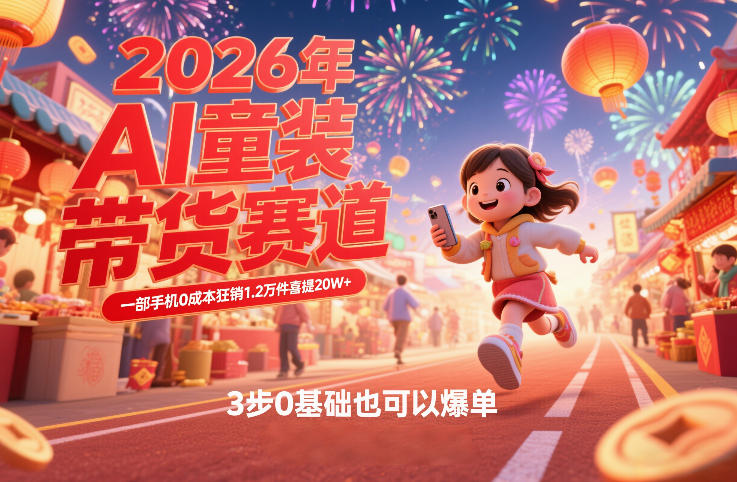 AI童装新春带货赛道，一部手机0成本狂销1.2万件喜提20W+，3步0基础也可以爆单 - 臻优资源网