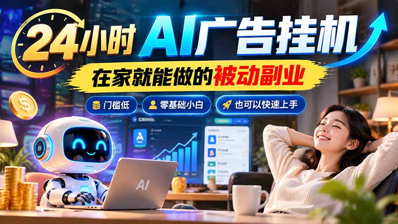 （21118期）24小时AI广告挂机｜在家就能做的被动副业，门槛低，零基础小白也可以快速上手 - 臻优资源网
