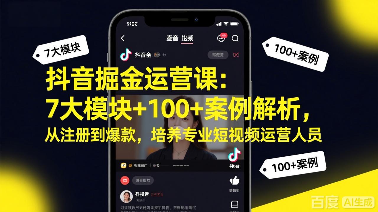 （17573期）抖音掘金运营课：7大模块+100+案例解析，从注册到爆款，培养专业短视频运营人员 - 臻优资源网