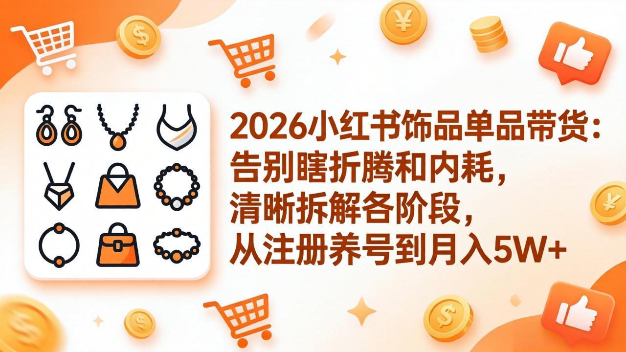 （17861期）2026小红书饰品单品带货：告别瞎折腾和内耗，清晰拆解各阶段，从注册养号到月入5W+ - 臻优资源网