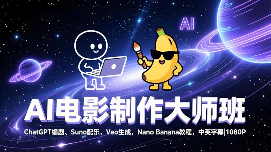（17011期）AI电影制作大师班：ChatGPT编剧、Suno配乐、Veo生成，Nano Banana教程，中英字幕|1080P - 臻优资源网