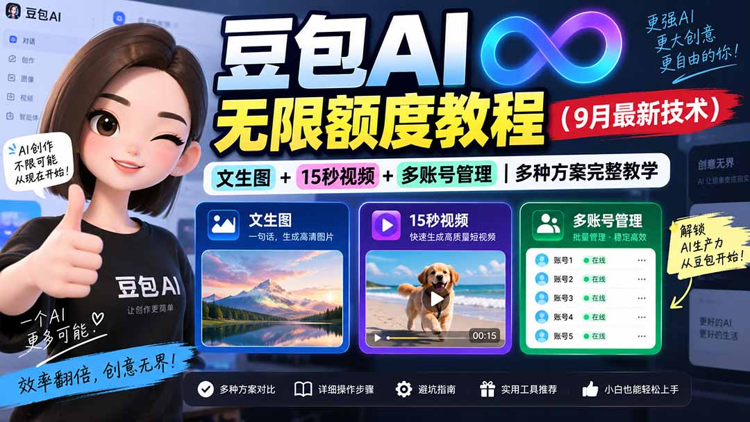 （20288期）豆包AI无限额度教程（9月最新技术）｜文生图+15秒视频+多账号管理｜多种方案完整教学 - 臻优资源网