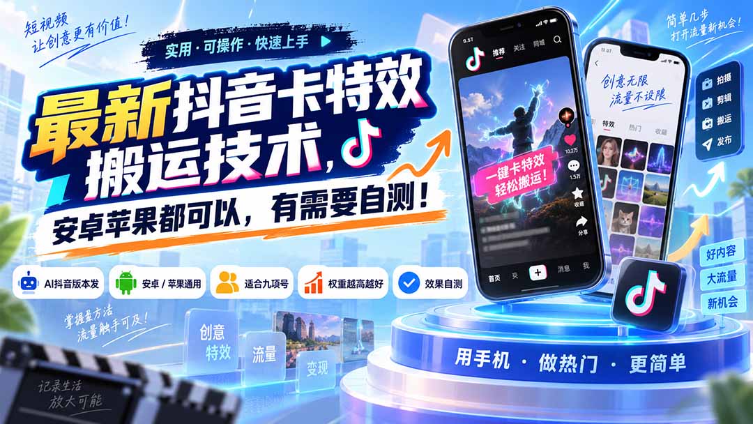 （20606期）最新抖音卡特效搬运技术，安卓苹果都可以，有需要自测！ - 臻优资源网
