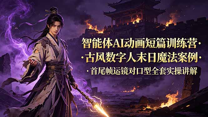 （19114期）智能体AI动画短篇训练营-更新，古风数字人末日魔法案例，首尾帧运镜对口型全套实操讲解 - 臻优资源网