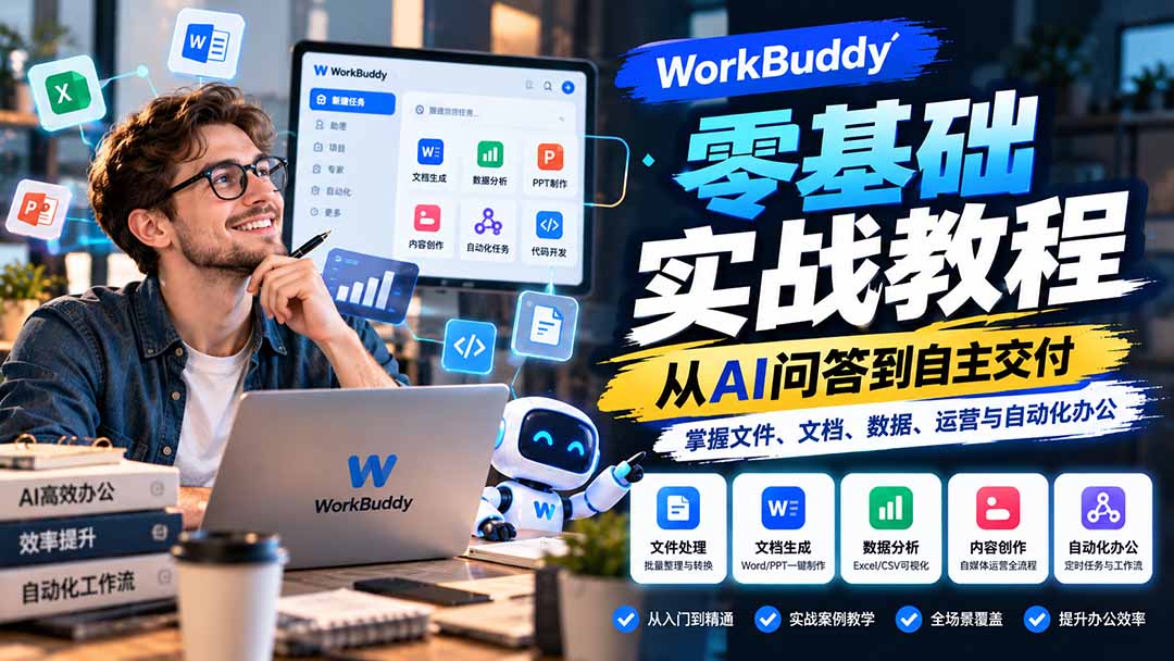 （20827期）WorkBuddy零基础实战教程：从AI问答到自主交付，掌握文件、文档、数据、运营与自动化办公 - 臻优资源网