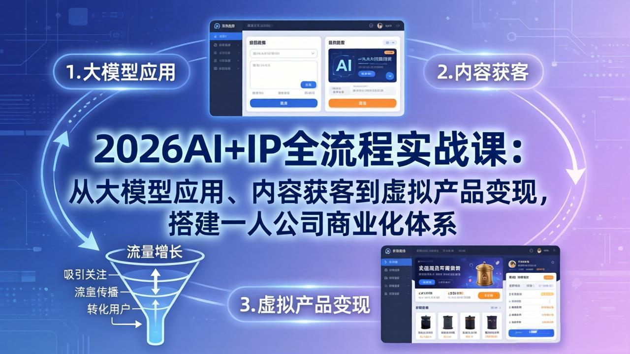 （17863期）2026AI+IP全流程实战课：从大模型应用、内容获客到虚拟产品变现，搭建一人公司商业化体系 - 臻优资源网