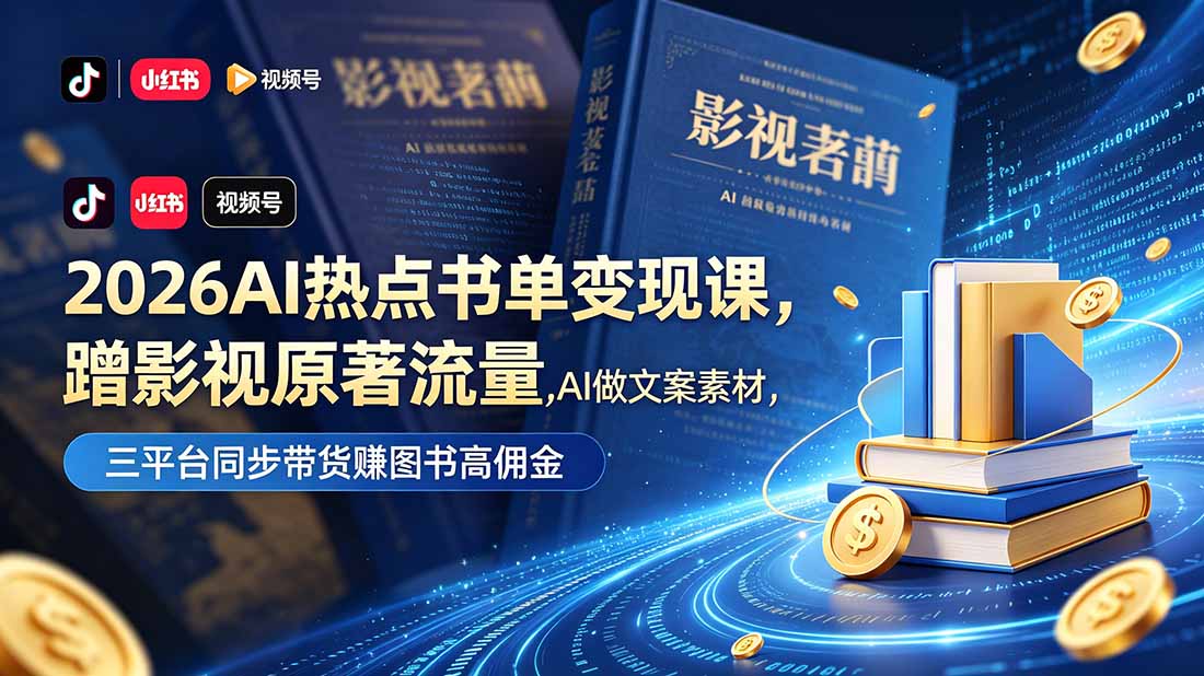 （18727期）2026AI热点书单变现课，蹭影视原著流量，AI做文案素材，三平台同步带货赚图书高佣金 - 臻优资源网