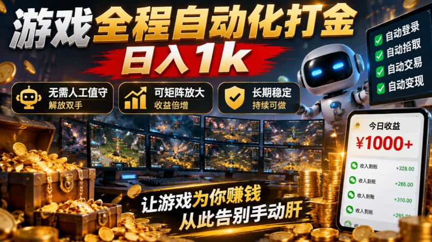 （21119期）游戏全程自动化打金，日入1k，无需人工值守，解放双手，可矩阵放大，长期稳定！ - 臻优资源网