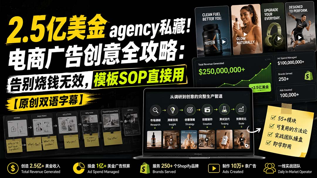 （20170期）2.5亿美金agency私藏！电商广告创意全攻略：告别烧钱无效，模板SOP直接用【原创双语字幕】 - 臻优资源网
