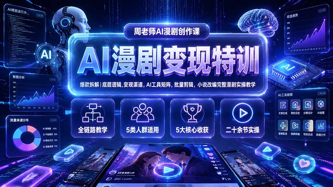（19633期）AI漫剧变现特训★爆款拆解｜底层逻辑，变现渠道，AI工具矩阵，批量剪辑，小说改编完整漫剧实操教学 - 臻优资源网