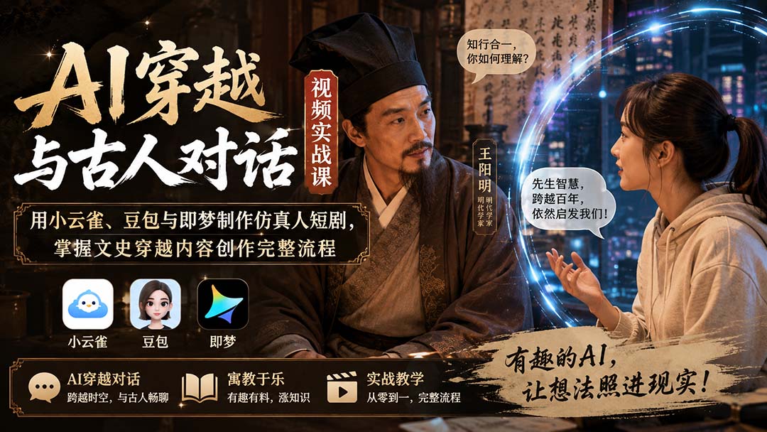 （20171期）AI穿越与古人对话视频实战课：用小云雀、豆包与即梦制作仿真人短剧，掌握文史穿越内容创作完整流程 - 臻优资源网