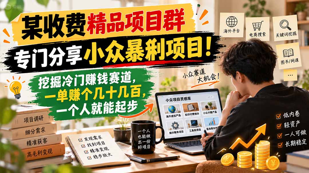 （21185期）某收费精品项目群，专门分享小众暴俐项目！挖掘冷门赚钱赛道，一单赚个几十几百，一个人就能起步 - 臻优资源网