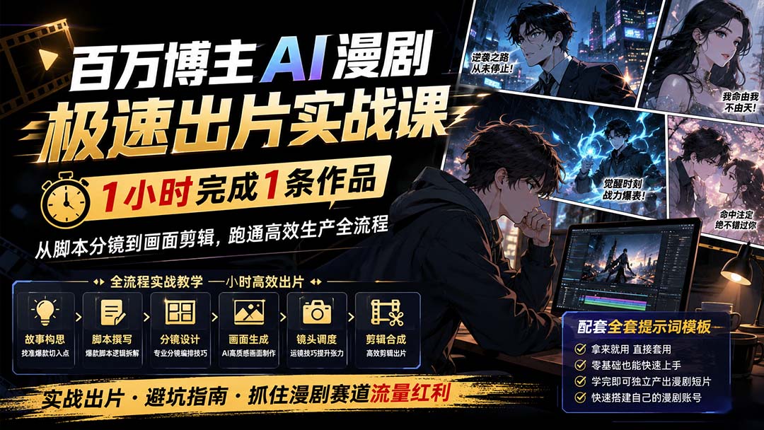 （20173期）百万博主AI漫剧极速出片实战课：1小时产出条作品，从脚本分镜到画面剪辑，跑通高效生产全流程 - 臻优资源网