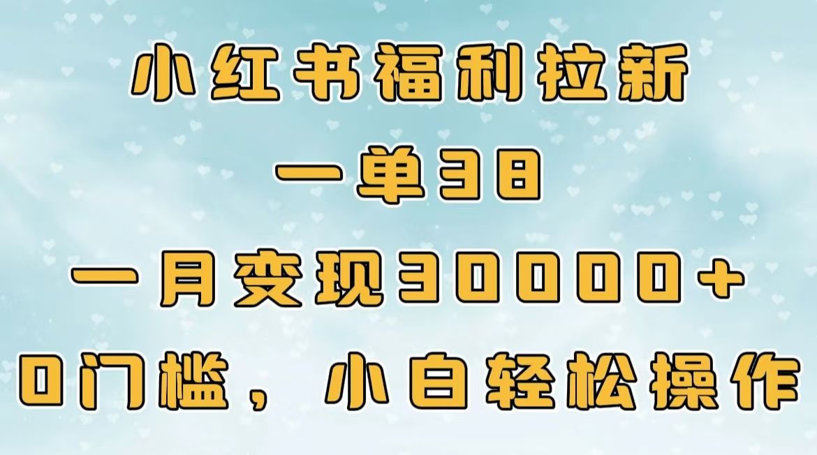 小红书福利拉新，一单38，一月30000＋轻轻松松，0门槛小白轻松操作 - 臻优资源网
