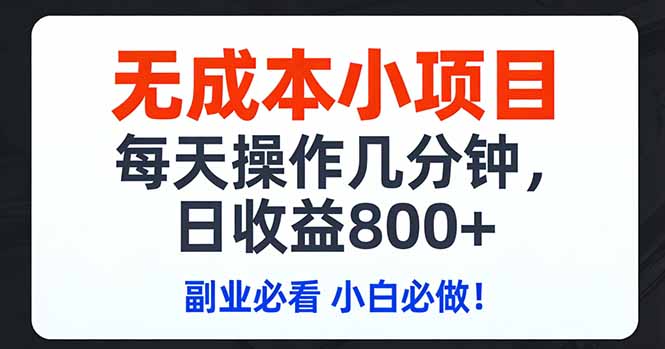 （17447期）无成本小项目,每天操作几分钟,日收益800+ 副业必看 小白必做！ - 臻优资源网