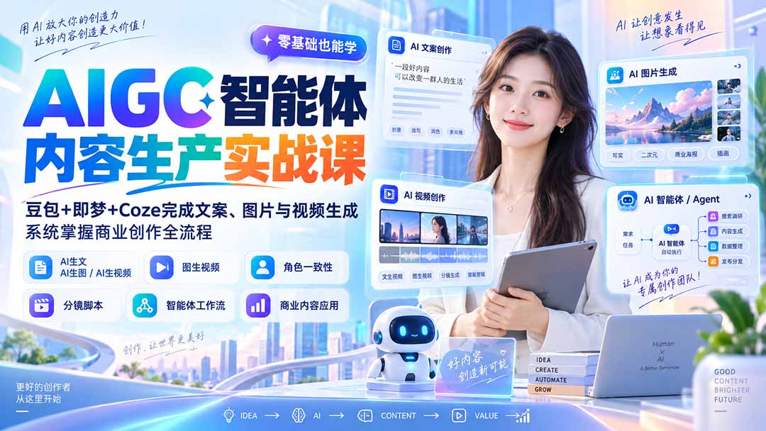 （20372期）AIGC智能体内容生产实战课：豆包+即梦+Coze完成文案、图片与视频生成，系统掌握商业创作全流程 - 臻优资源网