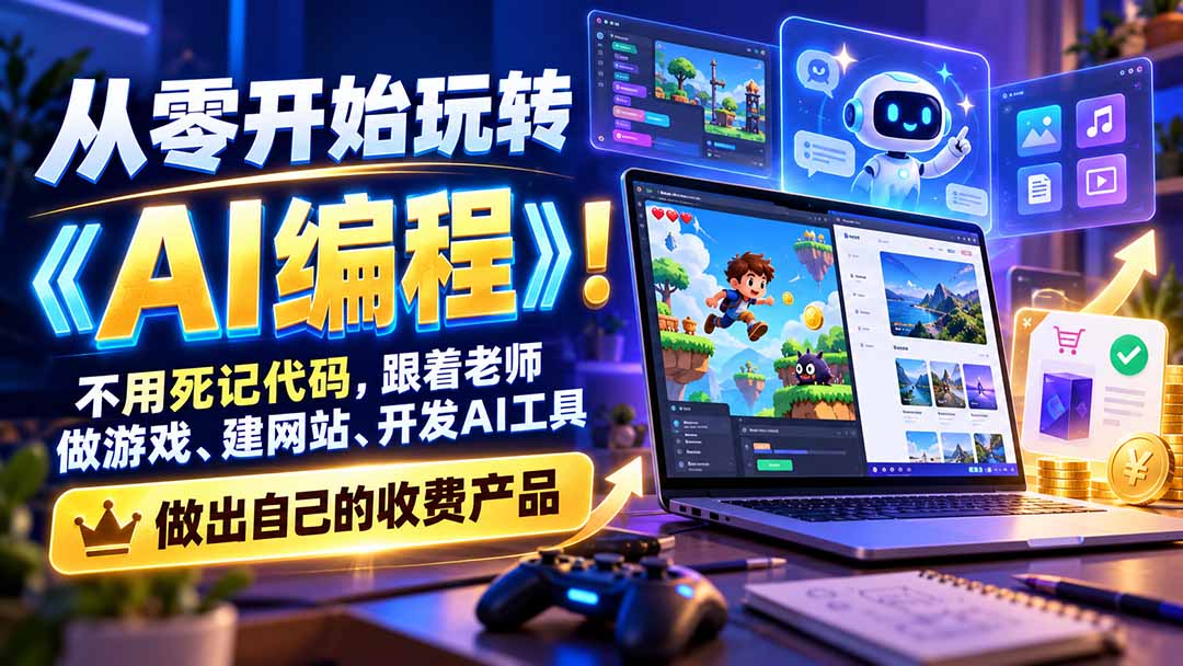 （21210期）从零开始玩转《AI编程》！不用死记代码，跟着老师做游戏、建网站、开发AI工具，最后完成自己的收费产品 - 臻优资源网