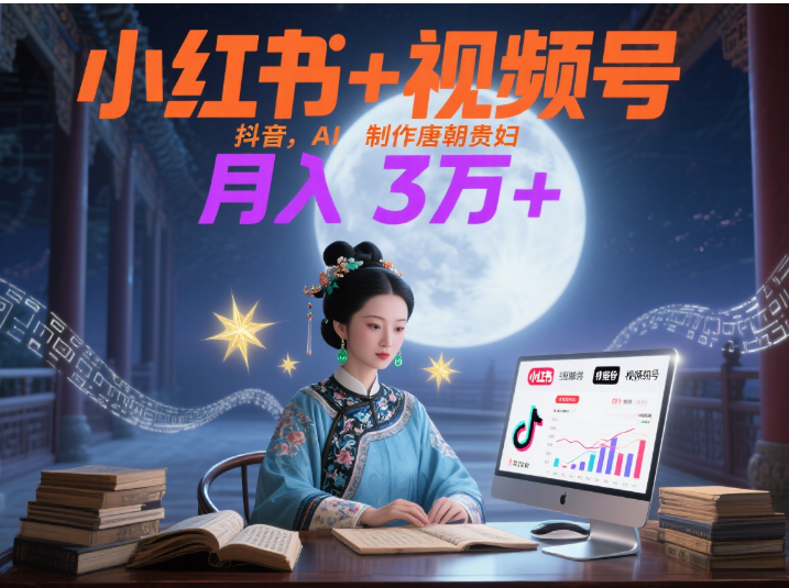 小红书+视频号+抖音，AI轻松制作唐朝贵妇IP，毒鸡汤、励志、减肥瘦身、养生赛道轻松切入，每天30分钟，轻松产出N条，月入3万+  - 臻优资源网