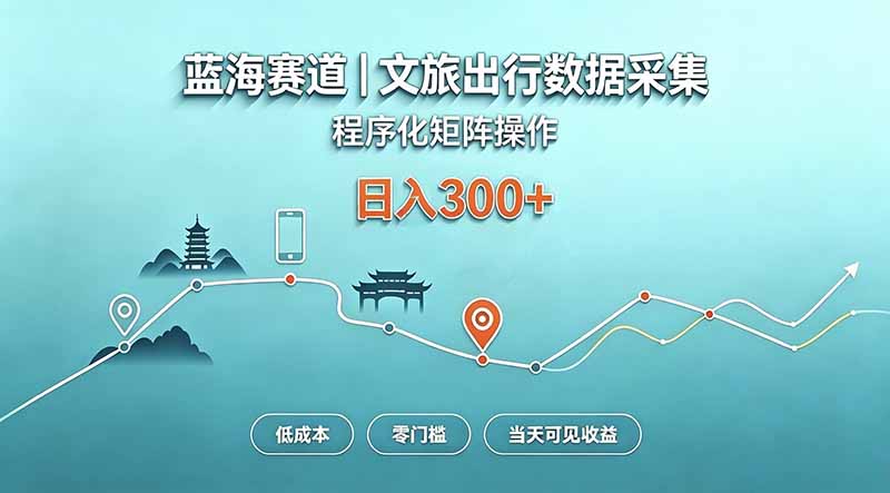 （20478期）蓝海赛道  文旅出行数据采集  程序化矩阵操作    低成本  零门槛   当天可见收益   日入300+ - 臻优资源网