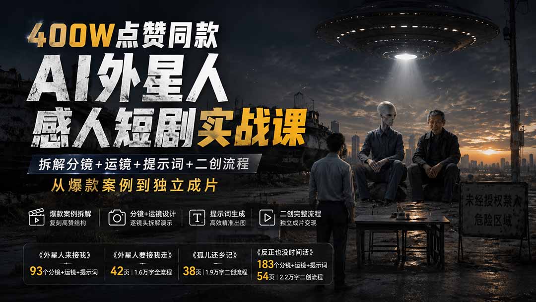 （20052期）400W点赞同款AI外星人感人短剧实战课：拆解分镜+运镜+提示词+二创流程，从爆款案例到独立成片 - 臻优资源网