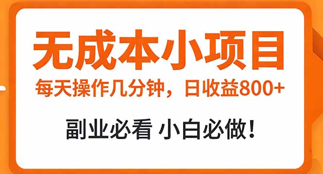 （17307期）无成本小项目 每天操作几分钟，真实日收益800+ 副业必看 小白必做！ - 臻优资源网