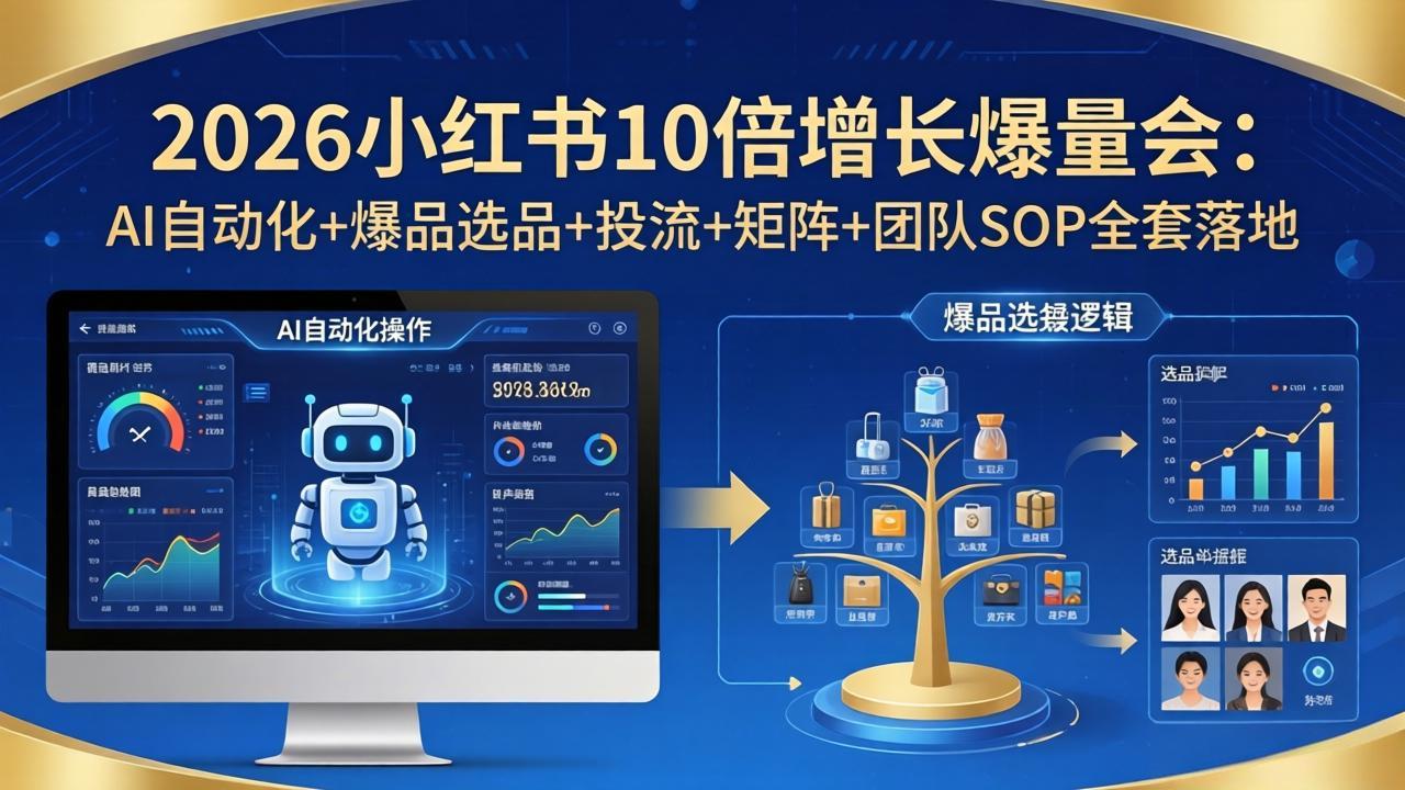 （17964期）2026小红书10倍增长爆量会：AI自动化+爆品选品+投流+矩阵+团队SOP全套落地 - 臻优资源网