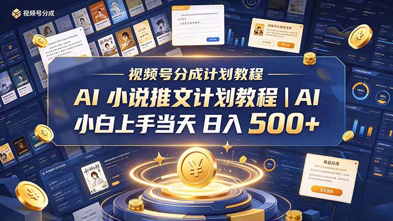（20937期）最新视频号分成计划教程｜AI 小说推文，小白上手当天日入 500+ - 臻优资源网
