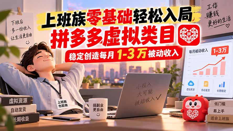 （20250期）上班族零基础轻松入局，拼多多虚拟类目，稳定创造每月 1-3 万被动收入 - 臻优资源网