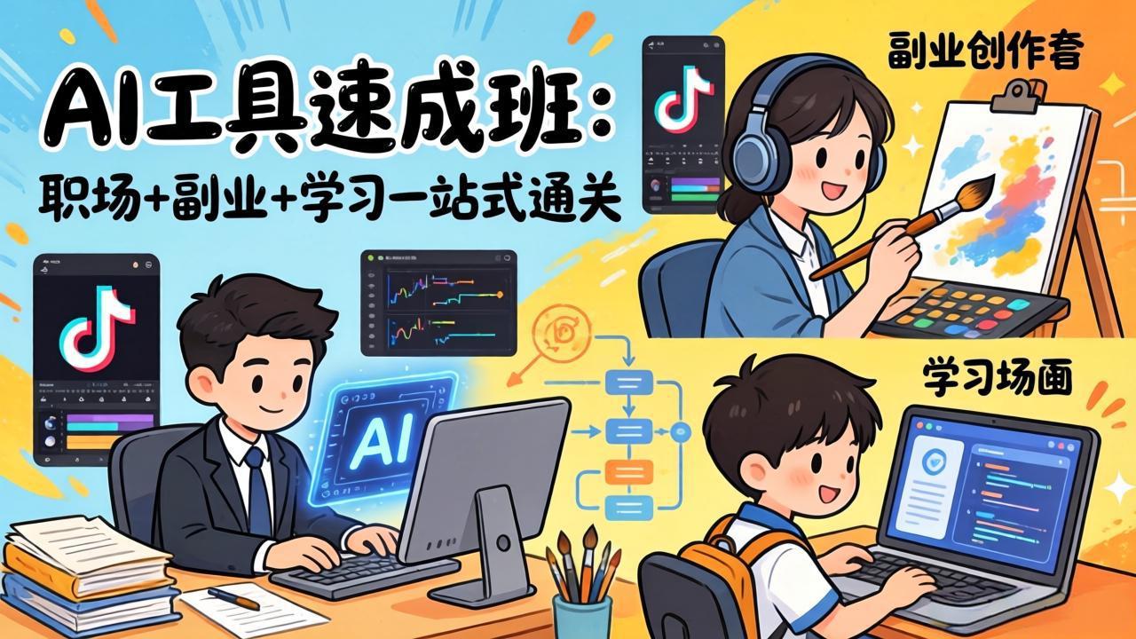 （17650期）AI工具速成班：职场+副业+学习一站式通关，20+爆款类型+剪映技巧+抖音算法，0基础快速上手 - 臻优资源网