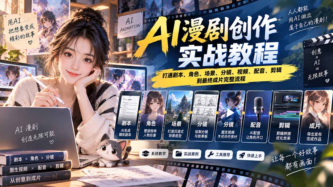 （20597期）2026 AI漫剧创作实战教程：打通剧本、角色、场景、分镜、视频、配音、剪辑到最终成片完整流程 - 臻优资源网