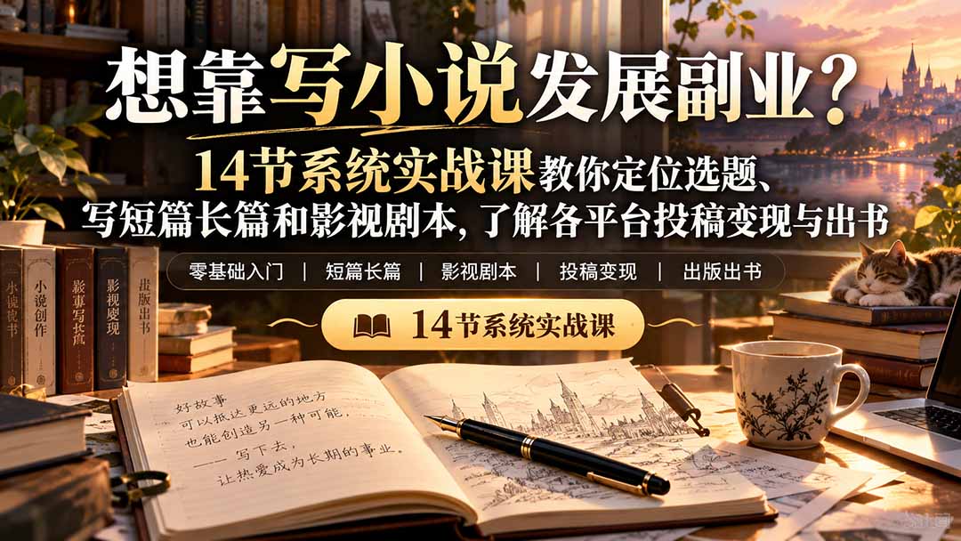 （21031期）【无水印】想靠写小说发展副业？14节系统实战课教你定位选题、写短篇长篇和影视剧本，了解各平台投稿变现与出书 - 臻优资源网