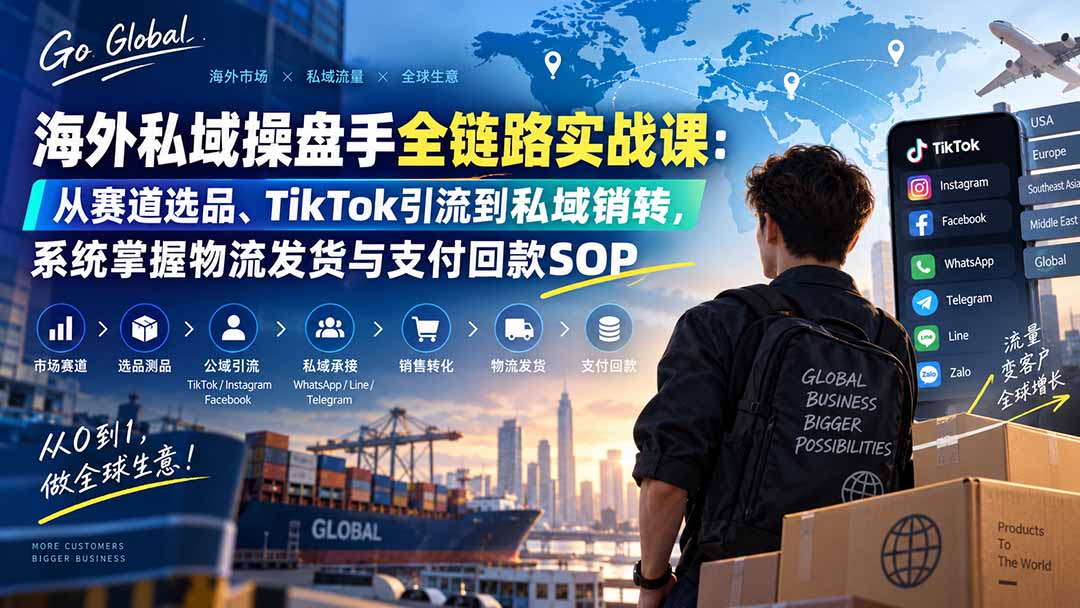 （20255期）海外私域操盘手全链路实战课：从赛道选品、TikTok引流到私域销转，系统掌握物流发货与支付回款SOP - 臻优资源网