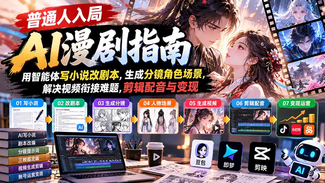 （21033期）【无水印】普通人入局AI漫剧指南：用智能体写小说改剧本，生成分镜角色场景，解决视频衔接难题，剪辑配音与变现 - 臻优资源网