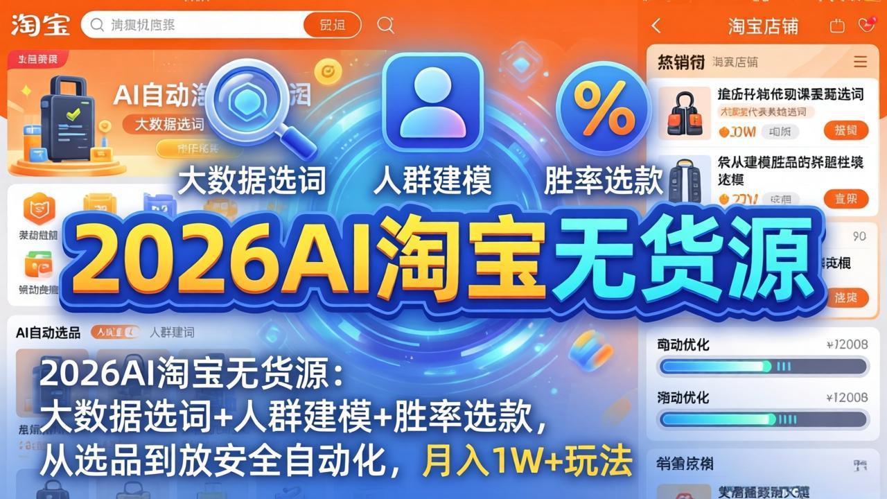 （18110期）2026AI淘宝无货源-4月19更新：大数据选词+人群建模+胜率选款，从选品到放大全自动化，月入1W+ - 臻优资源网