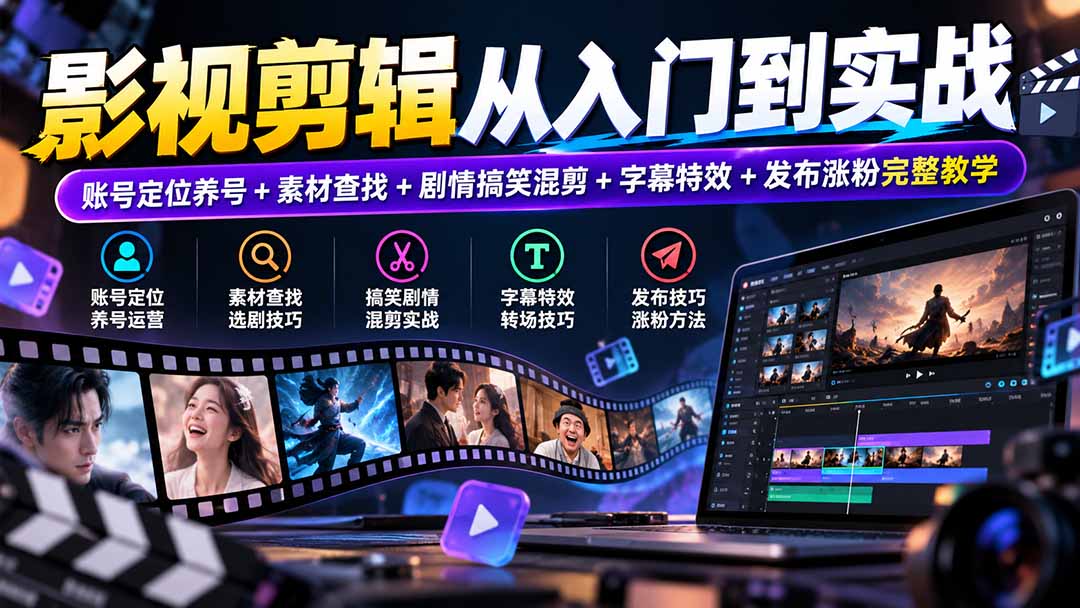（20812期）影视剪辑从入门到实战：账号定位养号+素材查找+剧情搞笑混剪+字幕特效+发布涨粉完整教学 - 臻优资源网