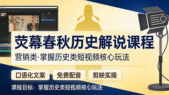 （17686期）荧幕春秋历史(营销类）解说课程：口语化文案+免费配音+剪映实操，掌握历史类短视频核心玩法 - 臻优资源网