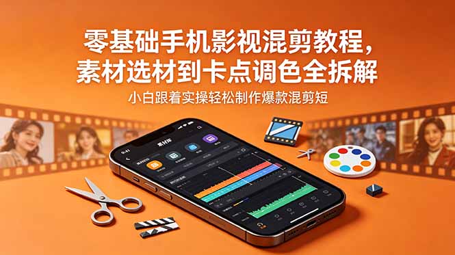 （18750期）零基础手机影视混剪教程，素材选材到卡点调色全拆解，小白跟着实操轻松制作爆款混剪短片 - 臻优资源网
