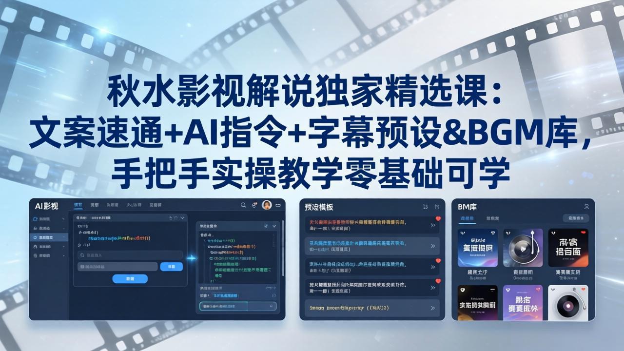 （18080期）秋水影视解说独家精选课：文案速通+AI指令+字幕预设+BGM库，手把手实操教学零基础可学 - 臻优资源网