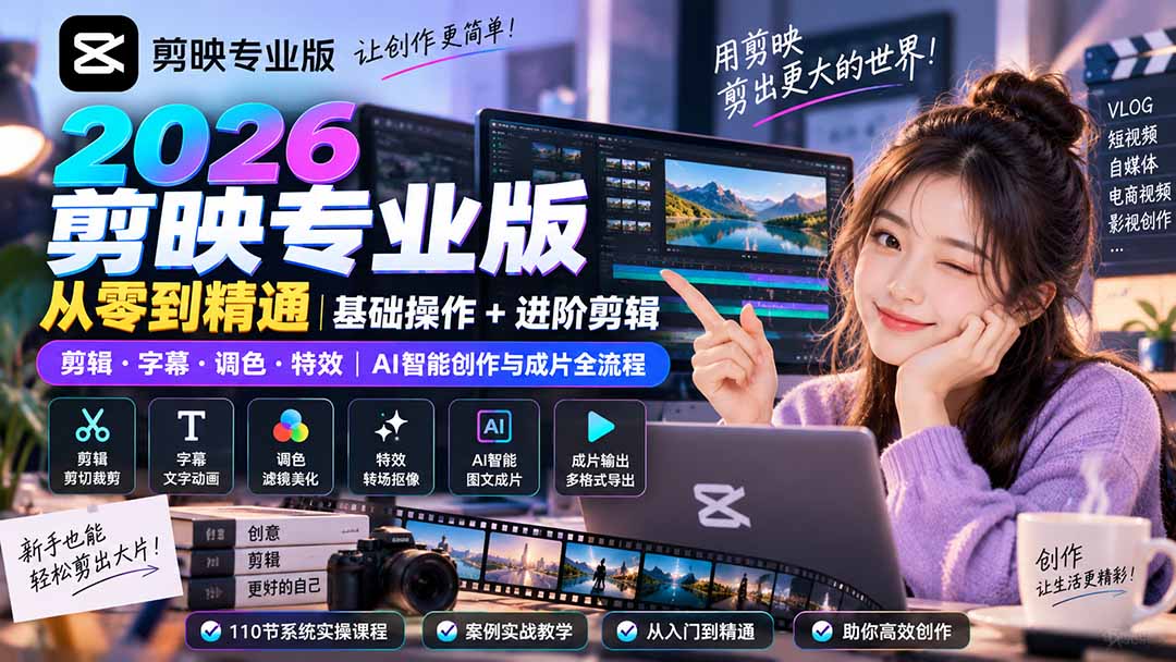 （20276期）2026剪映专业版从零到精通｜基础操作+进阶剪辑｜剪辑·字幕·调色·特效｜AI智能创作与成片全流程 - 臻优资源网
