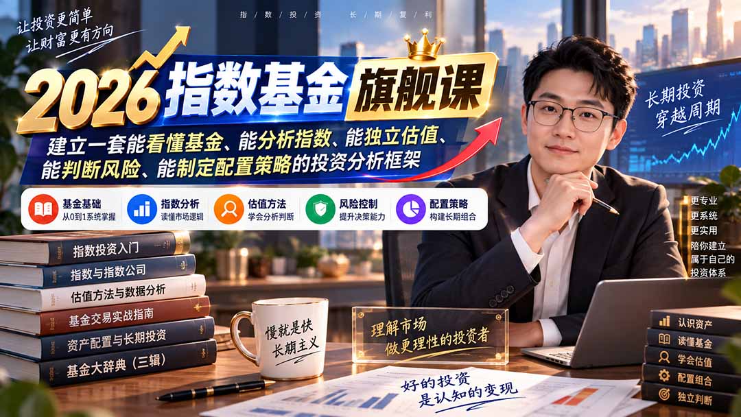 （20298期）2026指数基金旗舰课｜建立一套能看懂基金、能分析指数、能独立估值、能判断风险、能制定配置策略的投资分析框架 - 臻优资源网