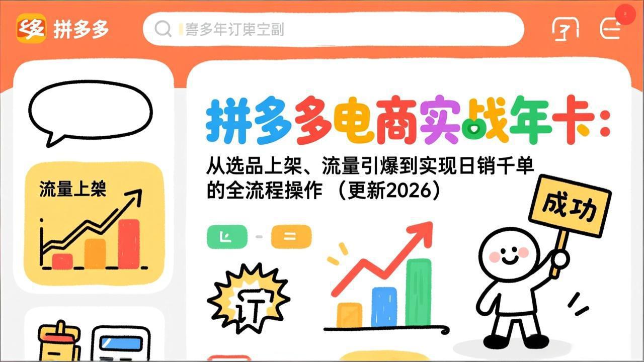 （17823期）拼多多电商实战年卡：从选品上架、流量引爆到实现日销千单的全流程操作（更新2026年3月） - 臻优资源网