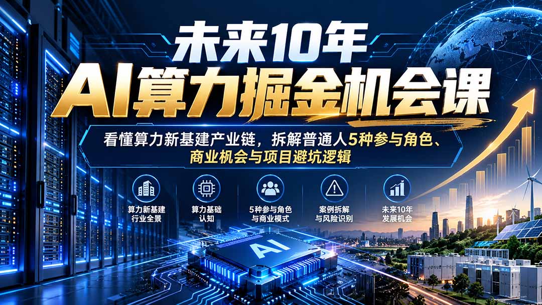 （20825期）未来10年AI算力掘金机会课：看懂算力新基建产业链，拆解普通人5种参与角色、商业机会与项目避坑逻辑 - 臻优资源网