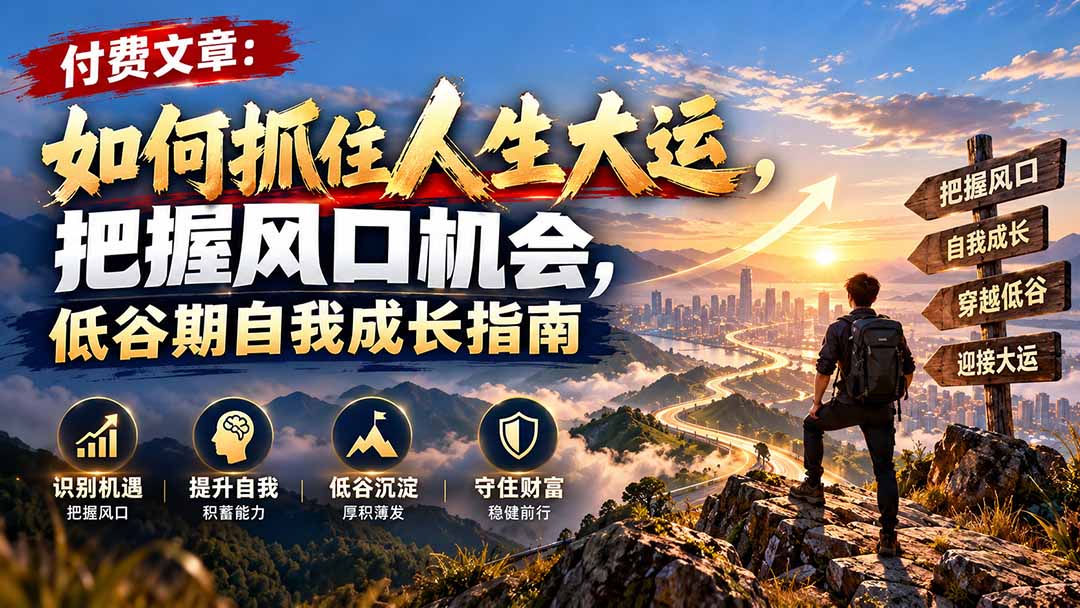 （20942期）付费文章：如何抓住人生大运，把握风口机会，低谷期自我成长指南 - 臻优资源网