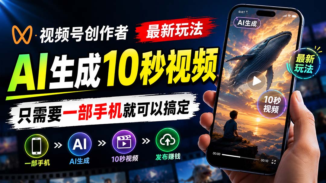 （20136期）视频号创作者最新玩法，AI生成10秒视频，只需要一部手机就可以搞定 - 臻优资源网