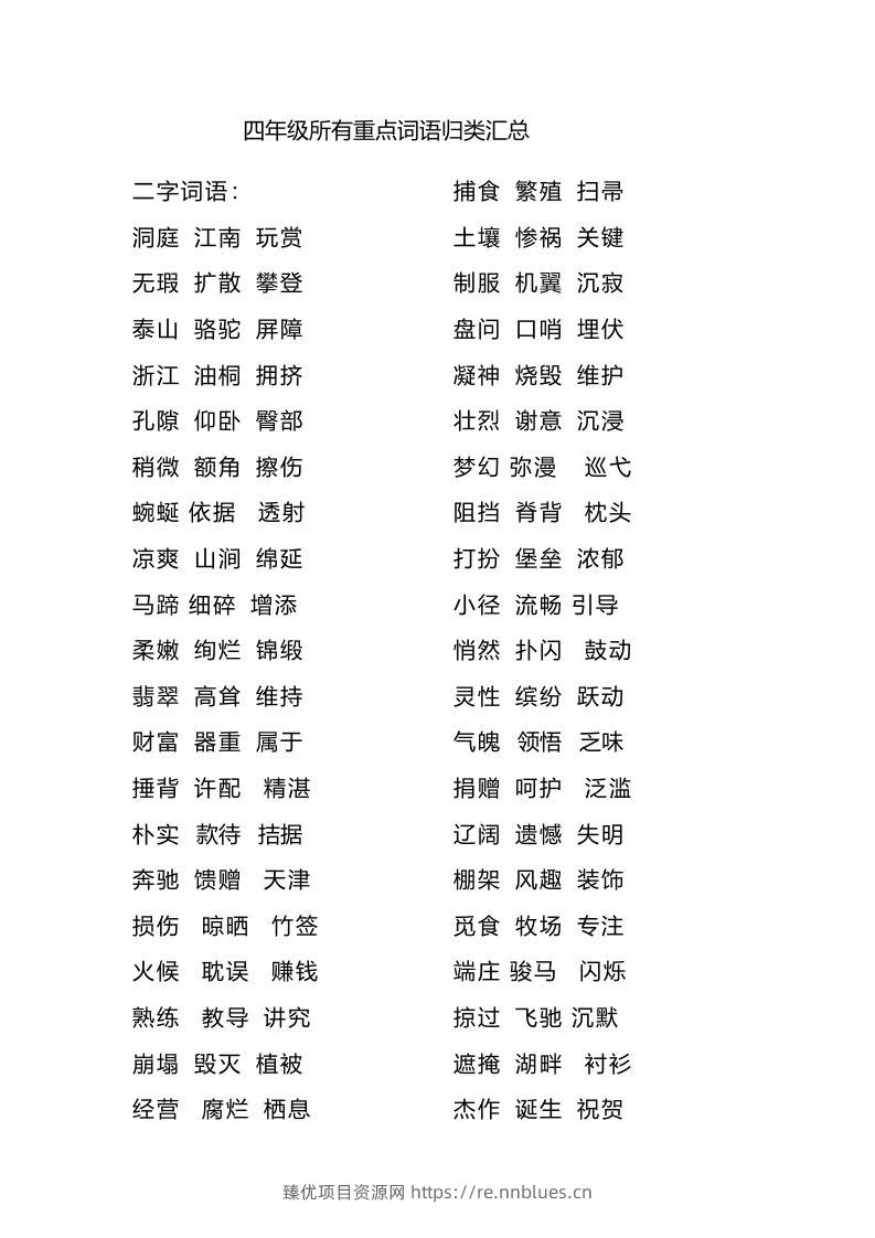 四（上）语文重点词语归类汇总 - 臻优资源网