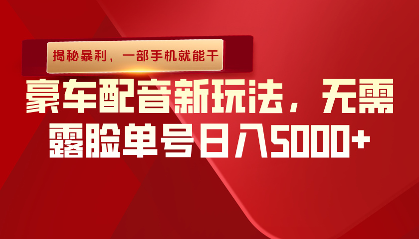 （揭秘暴利）豪车配音新玩法，无需露脸单号日入5000+，一部手机就能干 - 臻优资源网