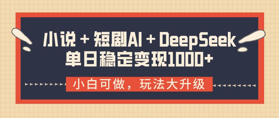 小说＋短剧AI＋DeepSeek结合变现，单日稳定变现1000+ - 臻优资源网